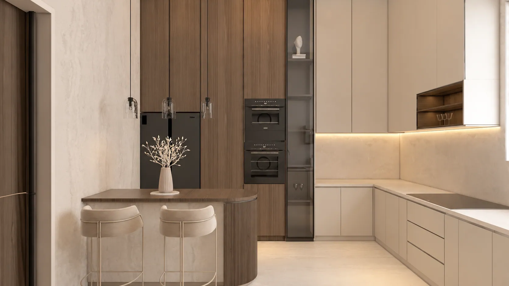 ELARA Residence, kitchen. AI-refined architectural visualisation.