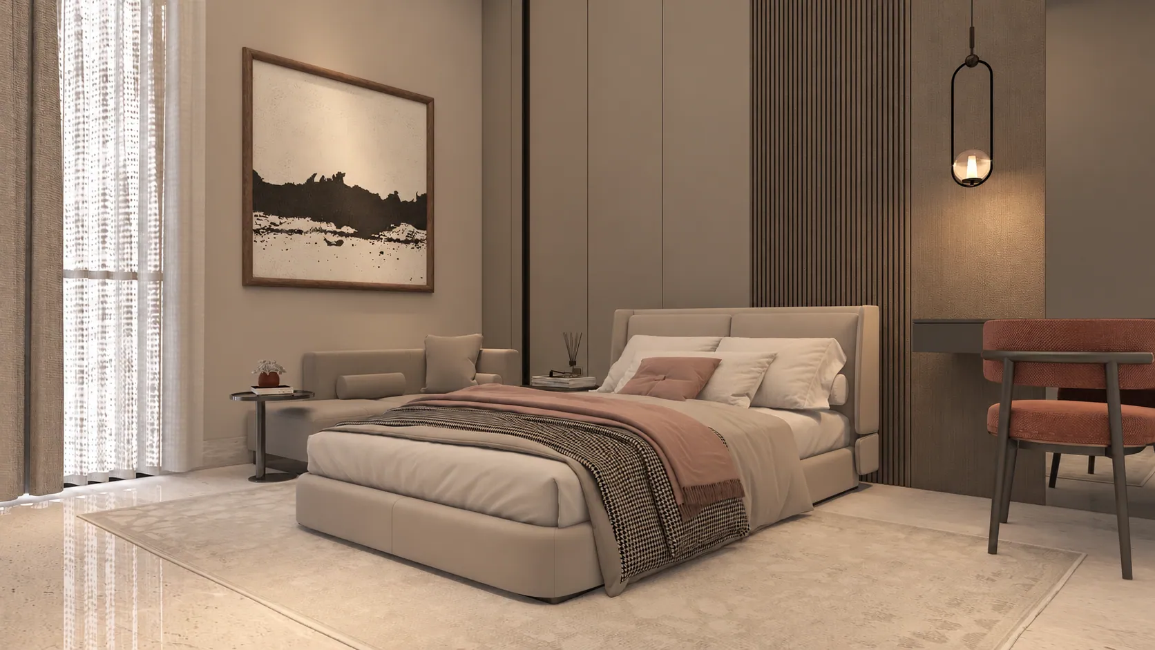 NOVA Retreat, bedroom. AI-refined architectural visualisation.